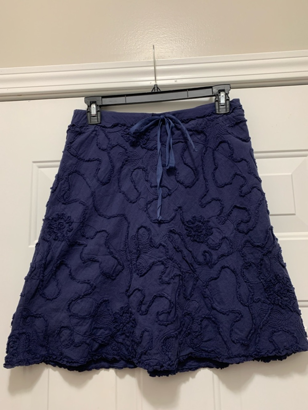 3/$15 Max Studio 100% Cotton Navy Blue A-Line Textured Drawstring Skirt Size XS